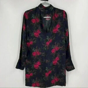 Stockholm Atelier &‎ Other Stories Black Pink Red Rose Floral High Neck Dress